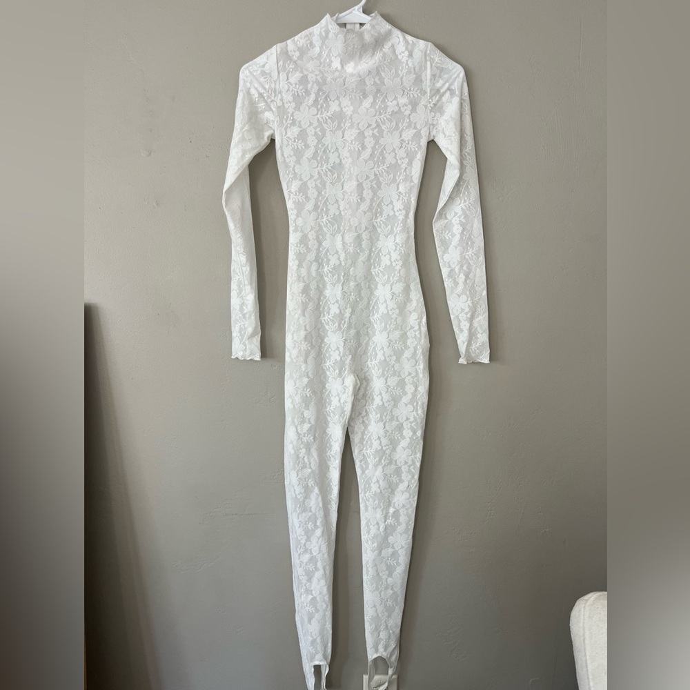 White Lace Long Sleeve Jumpsuit